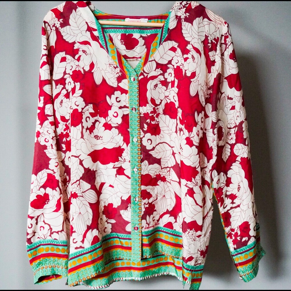 Johnny Was Silk Top Size M Boho Print